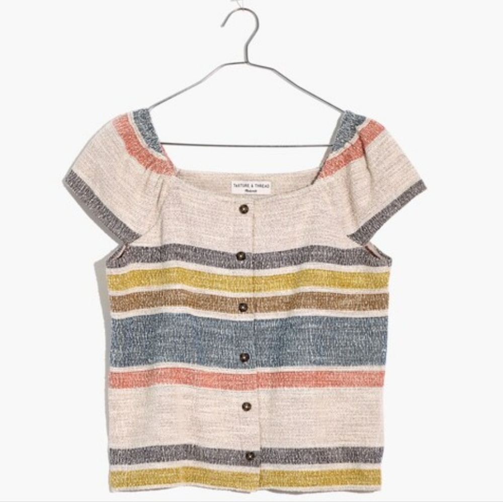 Madewell Texture & Thread Button Front Top In Stripe